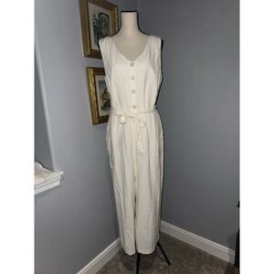 Loft Linen Blend Ivory/Cream Sleeveless Cropped Jumpsuit Sz 12 NWT Resort Wear